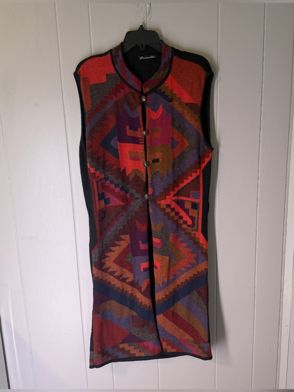 Caamano 100% Alpaca Peru Long Vest Geometric Southwestern Pattern